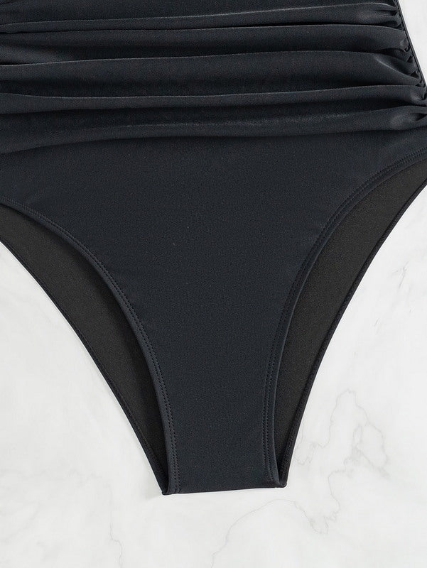 Tummy Control One Piece Swimsuit with Deep V Neck and V Wire Design