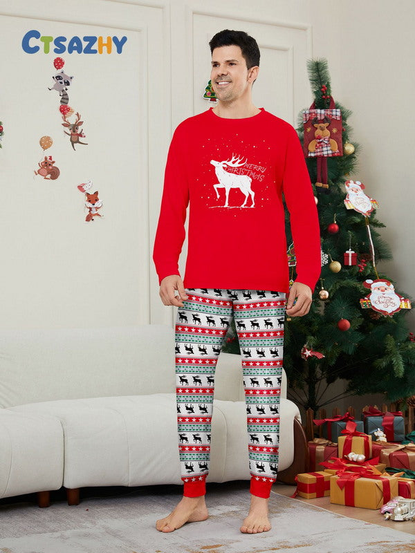 Matching Merry Christmas Reindeer Print Cozy and Festive Christmas Pajamas for the Whole Family