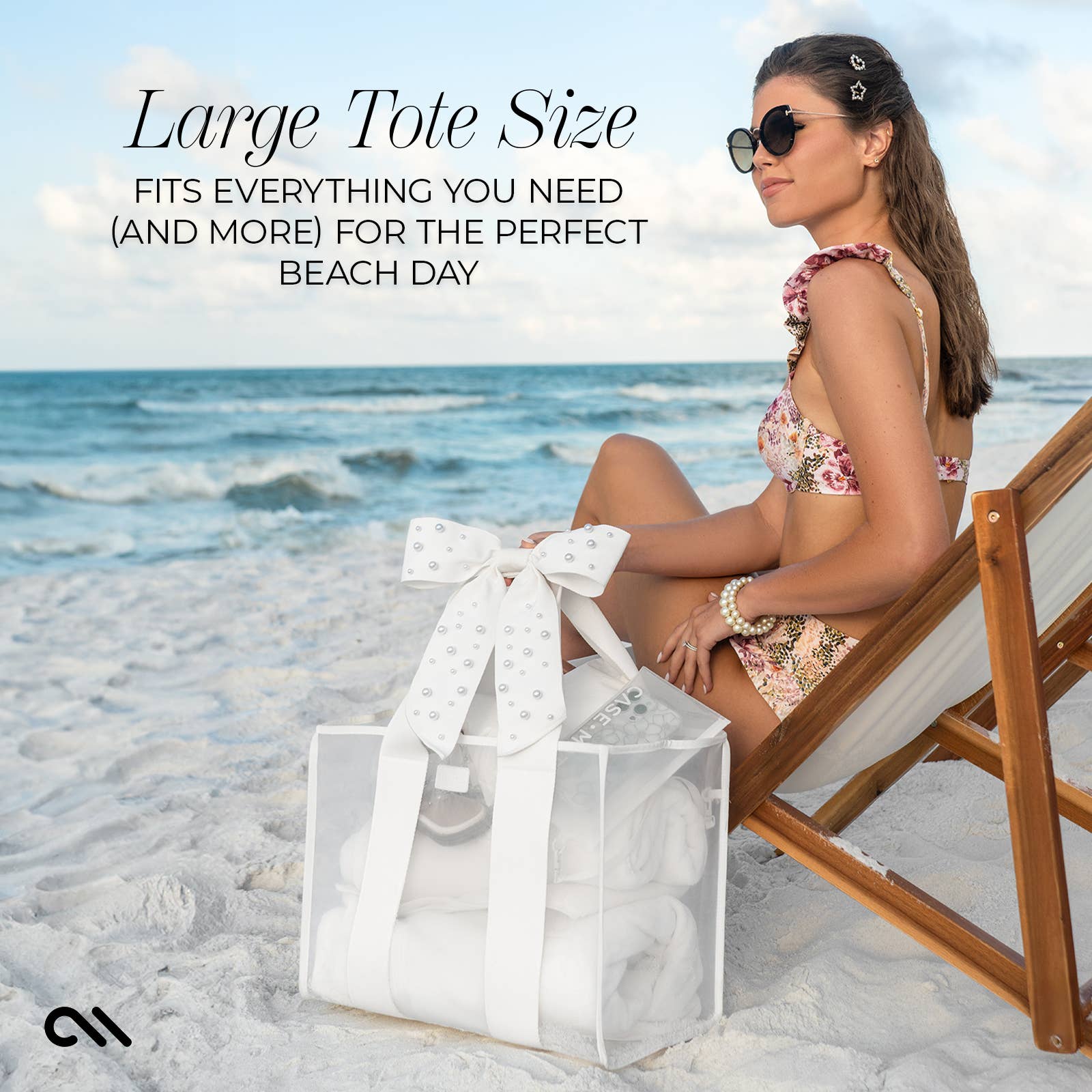 Special Edition Bow Ivory Pearl Beach Tote With Phone Pouch