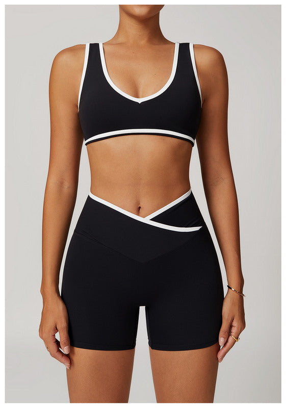 Sculpt Luxe Contrast Trim V-Neck Sports Bra
