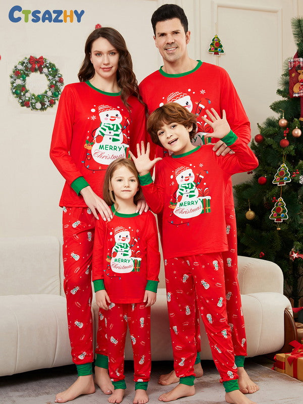 Matching Merry Christmas Snowman Print Cozy and Festive Christmas Pajamas for the Whole Family