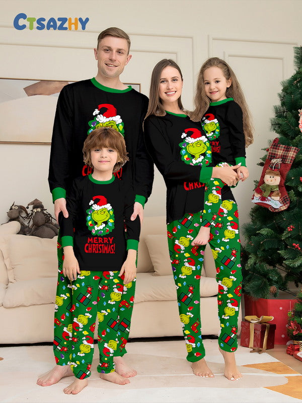 Matching Merry Christmas Grinch Print Cozy and Festive Christmas Pajamas for the Whole Family