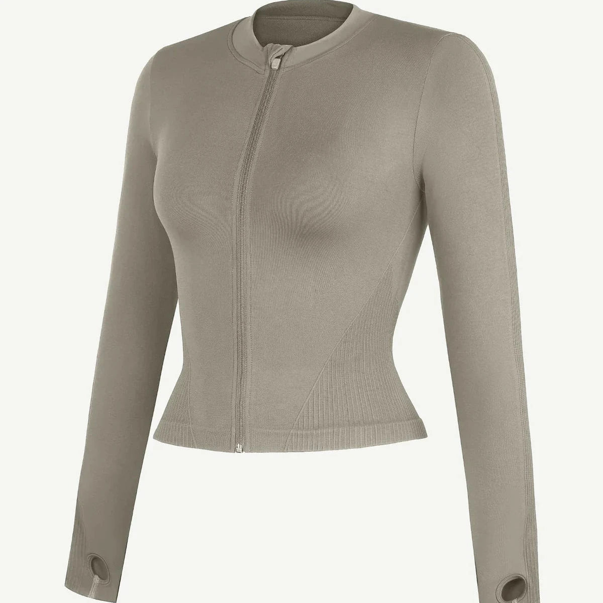 Seamless Full Zipper Running Top with Thumb Holes