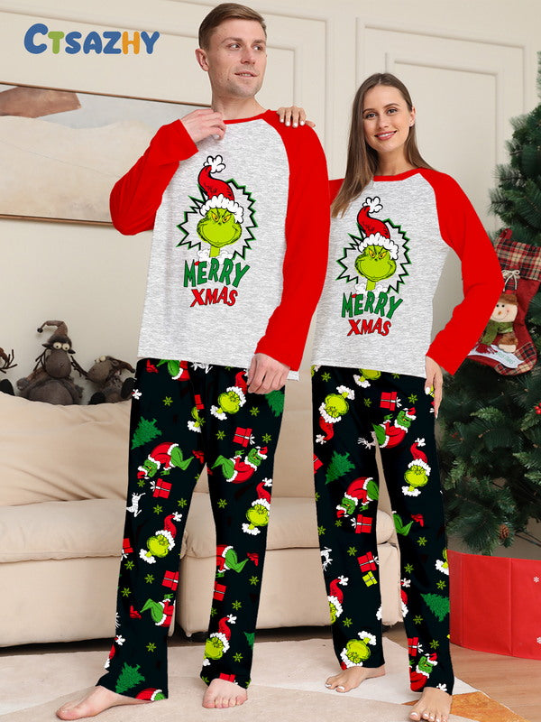 Matching Merry Christmas Grinch Print Cozy and Festive Christmas Pajamas for the Whole Family