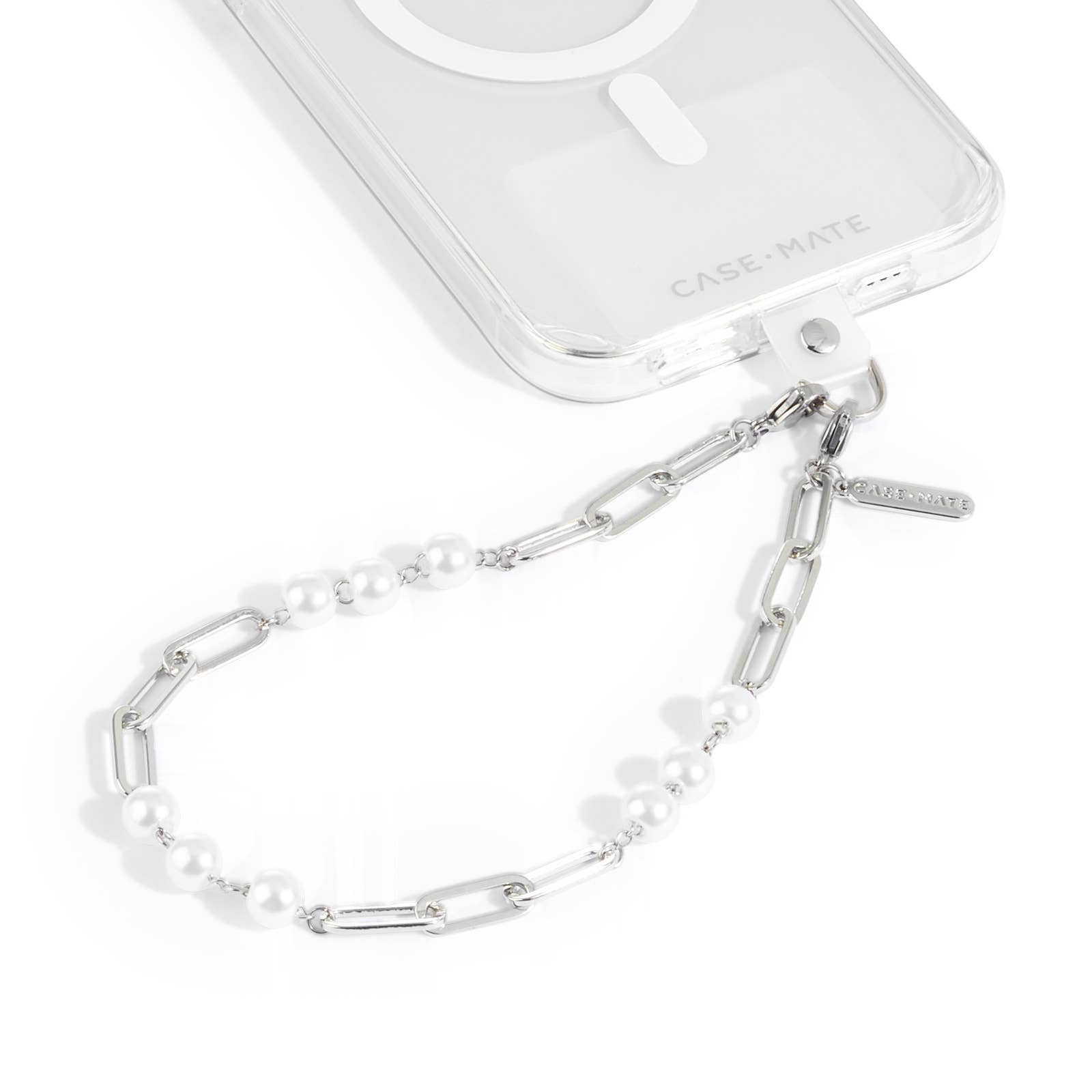 Silver Link Pearl Phone Charm: Silver Link Pearl