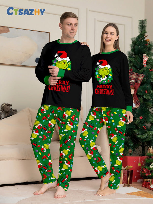 Matching Merry Christmas Grinch Print Cozy and Festive Christmas Pajamas for the Whole Family
