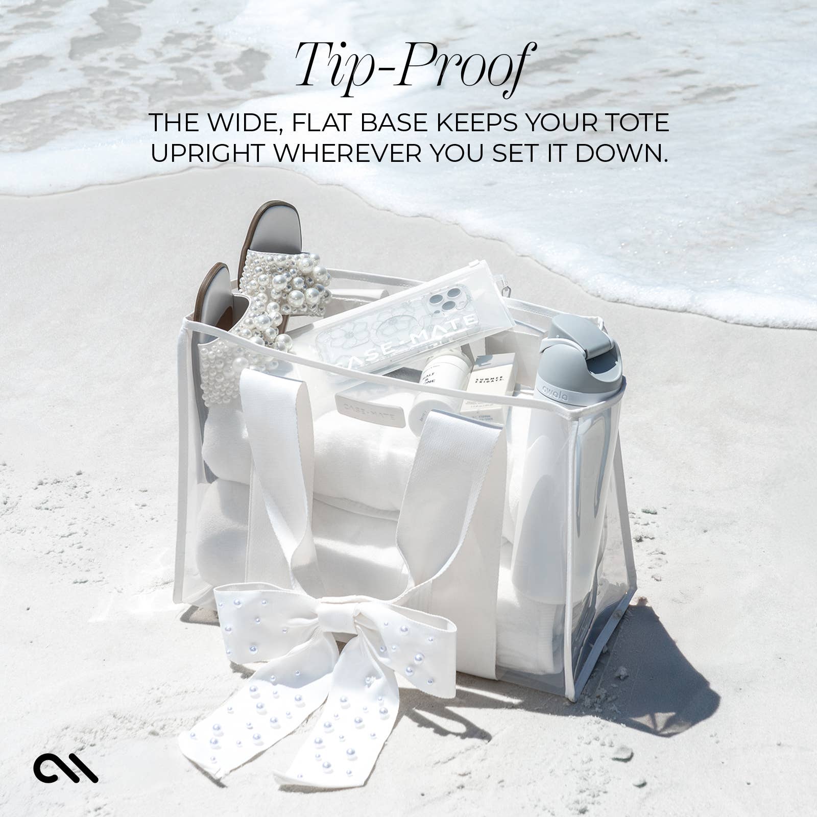 Special Edition Bow Ivory Pearl Beach Tote With Phone Pouch