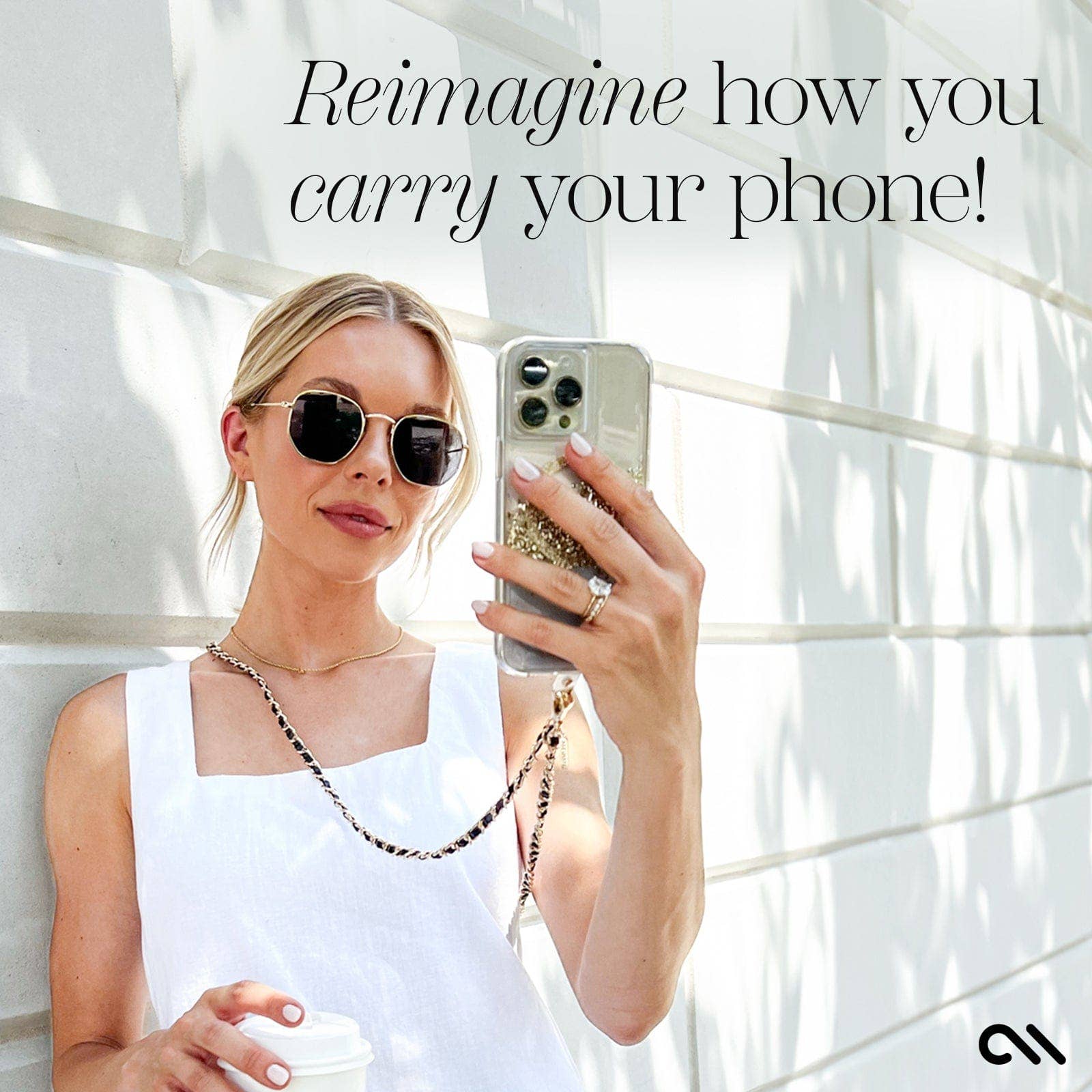 Gold Chain/Black Leather Phone Crossbody: Gold/Black