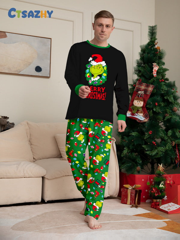 Matching Merry Christmas Grinch Print Cozy and Festive Christmas Pajamas for the Whole Family