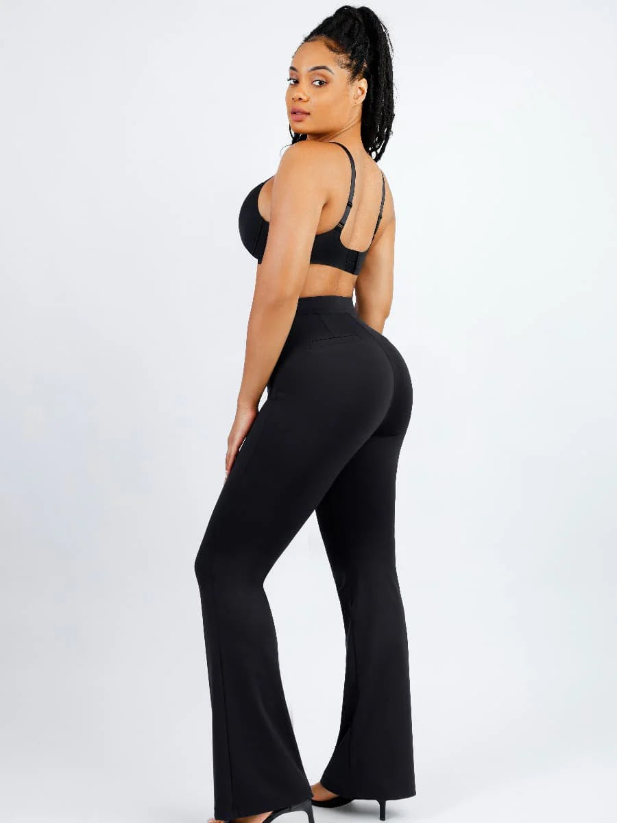 Active High Waist Flare Pants with Built-in Shapewear