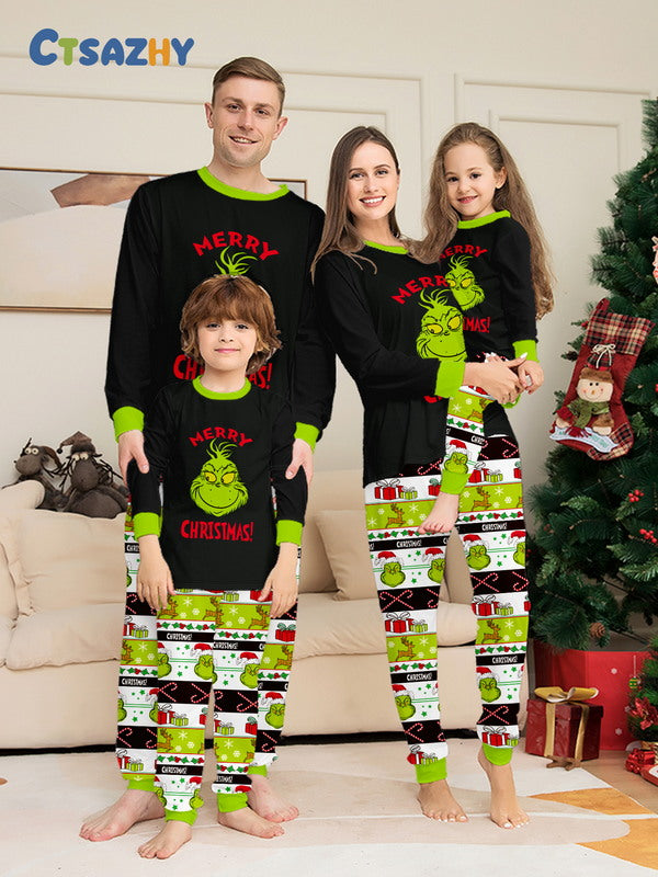 Matching Merry Christmas Grinch Print Cozy and Festive Christmas Pajamas for the Whole Family