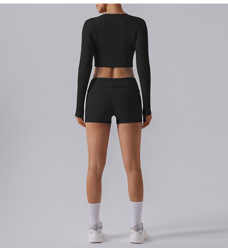 Long Sleeve Lace Trim Crop Top