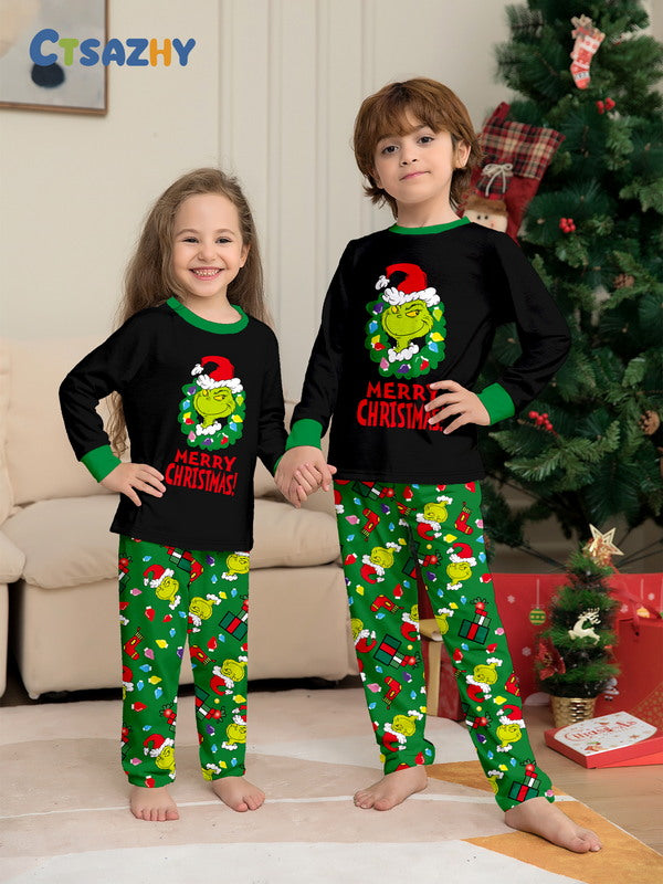 Matching Merry Christmas Grinch Print Cozy and Festive Christmas Pajamas for the Whole Family
