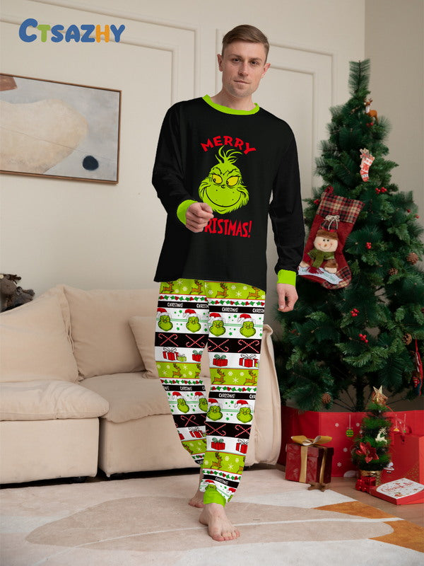 Matching Merry Christmas Grinch Print Cozy and Festive Christmas Pajamas for the Whole Family