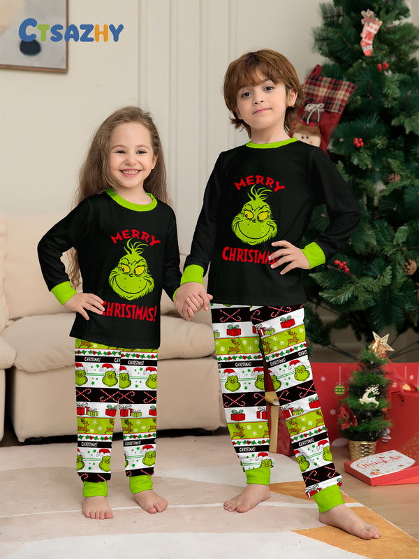 Matching Merry Christmas Grinch Print Cozy and Festive Christmas Pajamas for the Whole Family