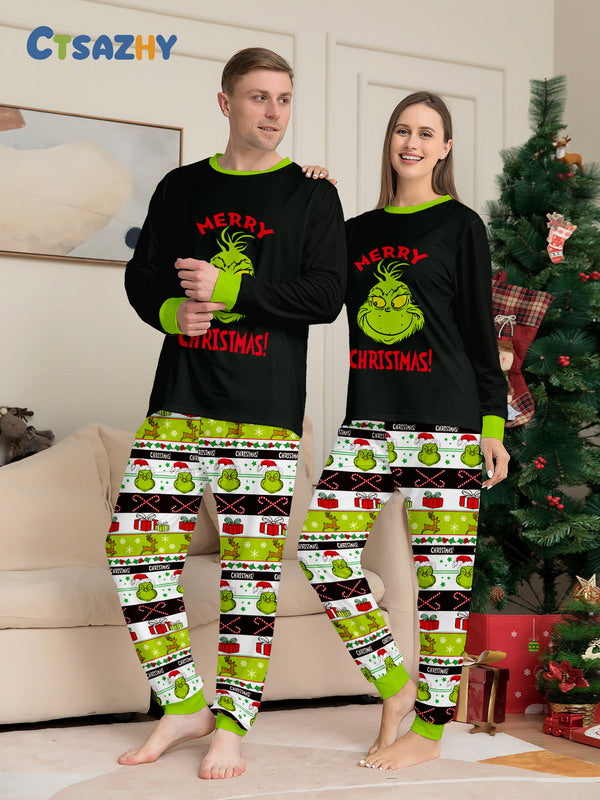 Matching Merry Christmas Grinch Print Cozy and Festive Christmas Pajamas for the Whole Family