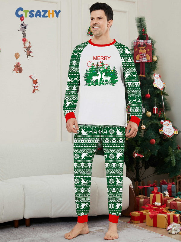 Matching Merry Christmas Reindeer Print Cozy and Festive Christmas Pajamas for the Whole Family