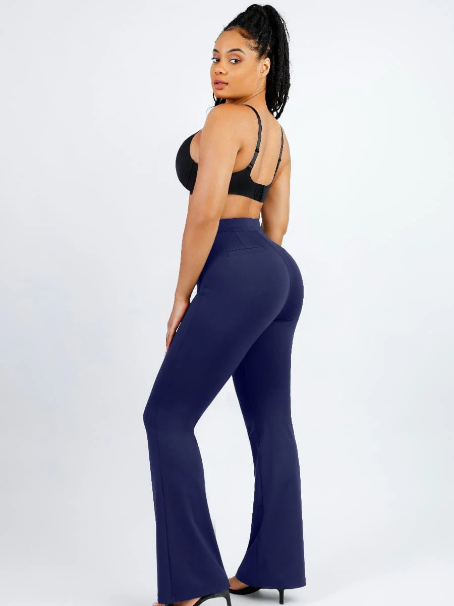 Active High Waist Flare Pants with Built-in Shapewear