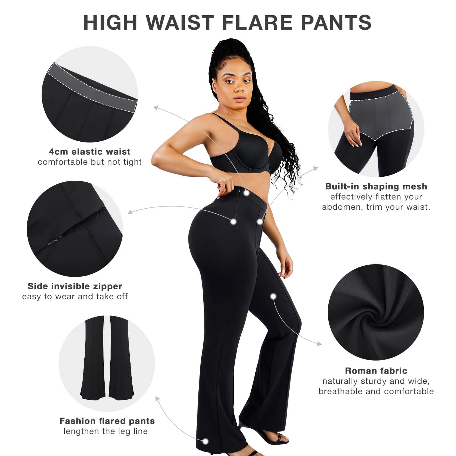Active High Waist Flare Pants with Built-in Shapewear