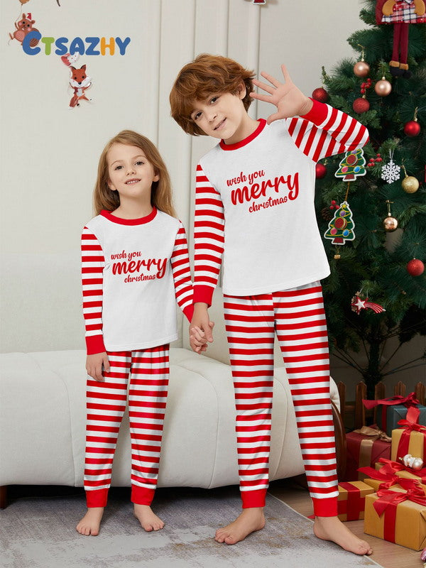 Matching Merry Christmas Stripes Print Cozy and Festive Christmas Pajamas for the Whole Family