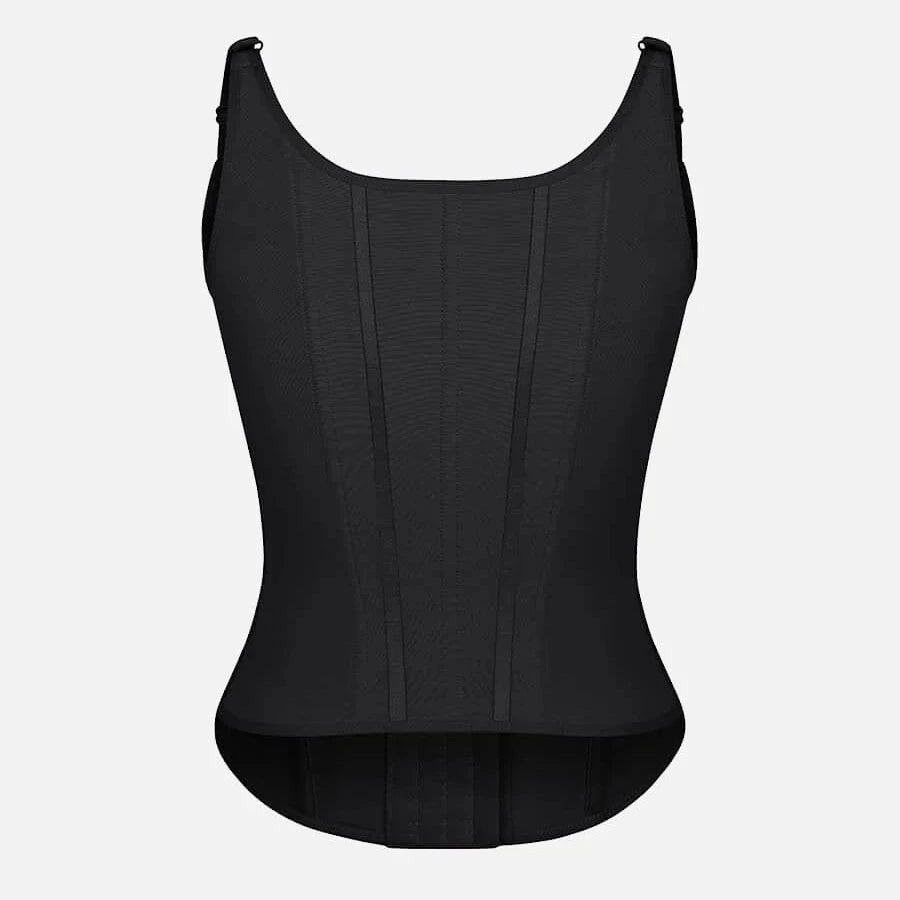 Black corset on a light gray background