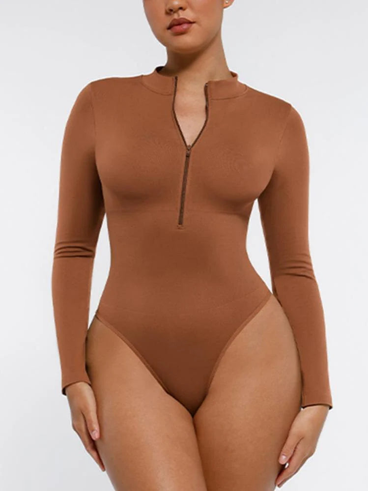 Seamless Long Sleeve Zipper Thong Bodysuit – Sculpting Fit
