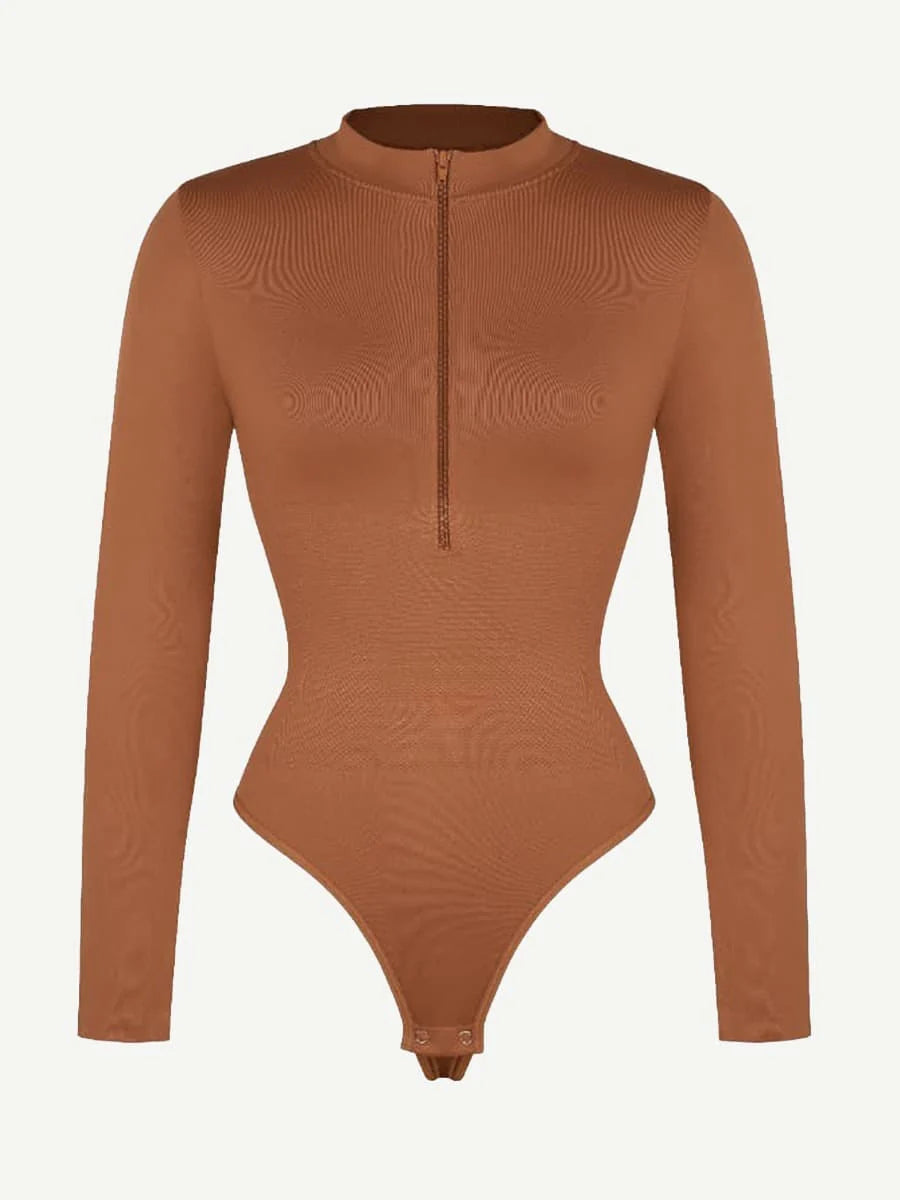 Seamless Long Sleeve Zipper Thong Bodysuit – Sculpting Fit