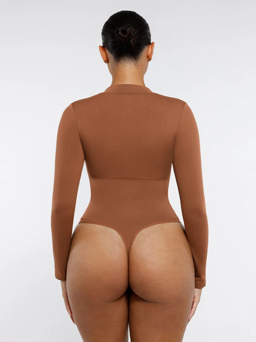 Seamless Long Sleeve Zipper Thong Bodysuit – Sculpting Fit