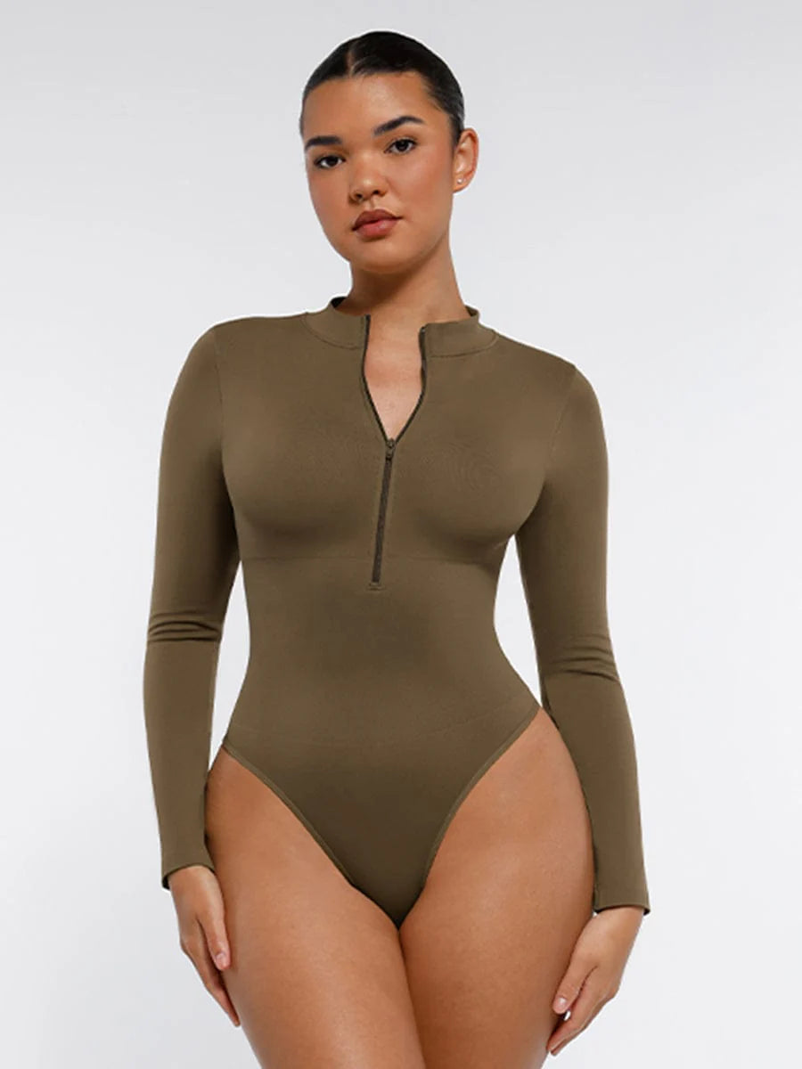 Seamless Long Sleeve Zipper Thong Bodysuit – Sculpting Fit