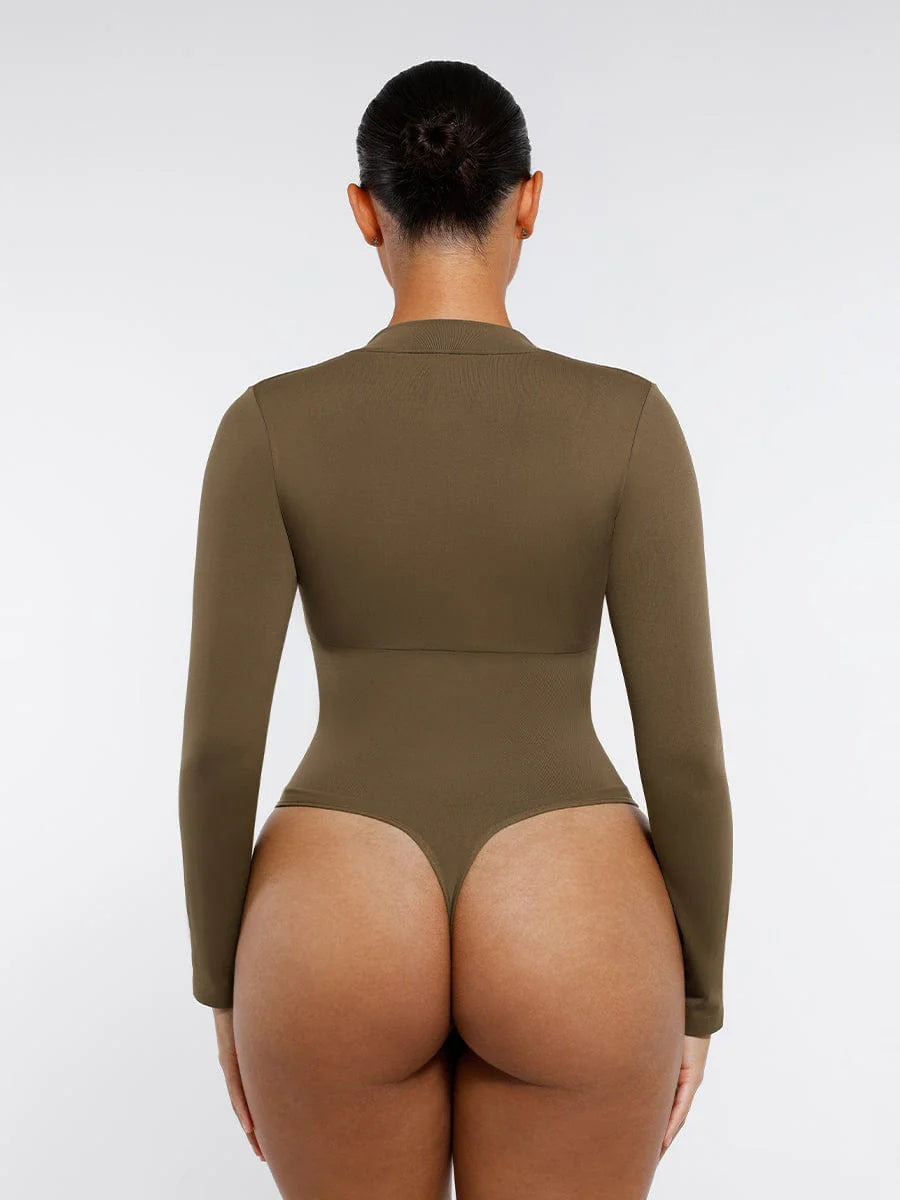Seamless Long Sleeve Zipper Thong Bodysuit – Sculpting Fit