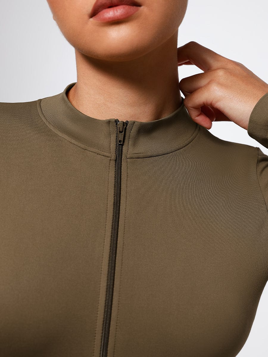 Seamless Long Sleeve Zipper Thong Bodysuit – Sculpting Fit