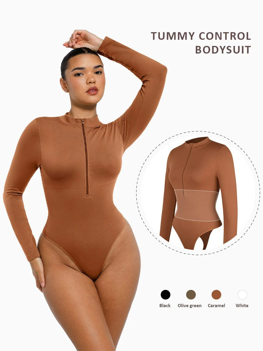Seamless Long Sleeve Zipper Thong Bodysuit – Sculpting Fit