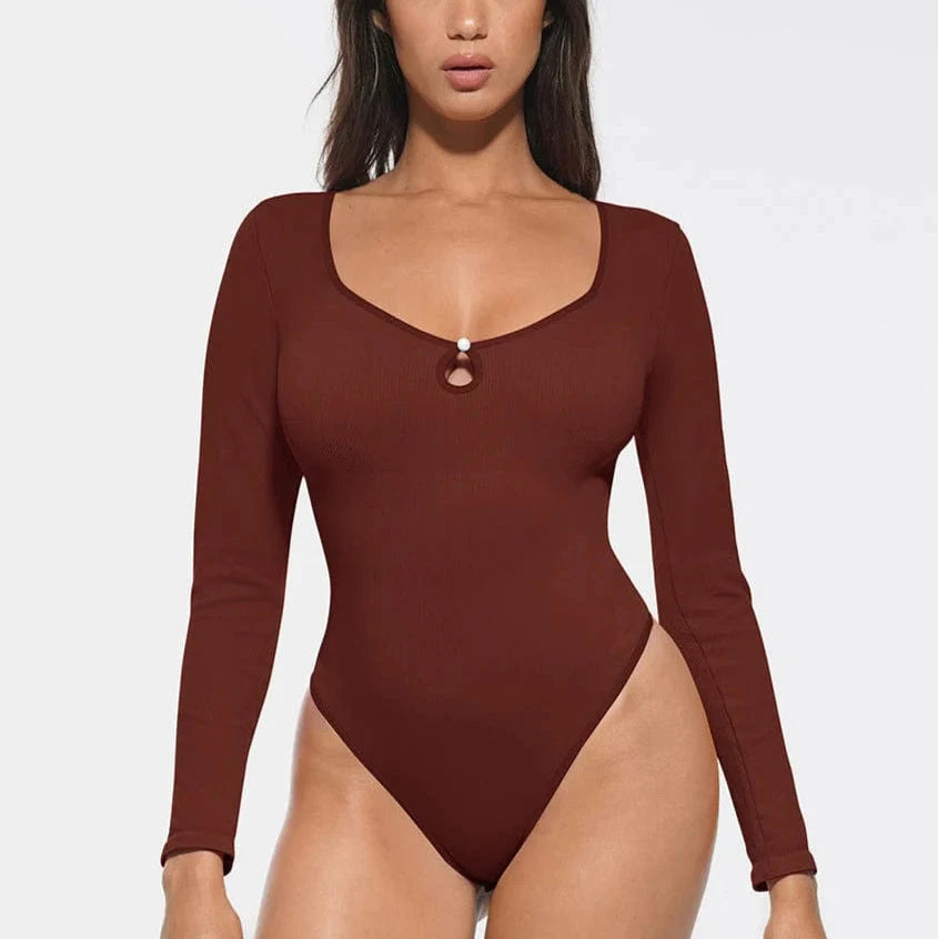 Seamless Ribbed Scoop Neck Thong Bodysuit – Waist Sculpt & Tummy Control