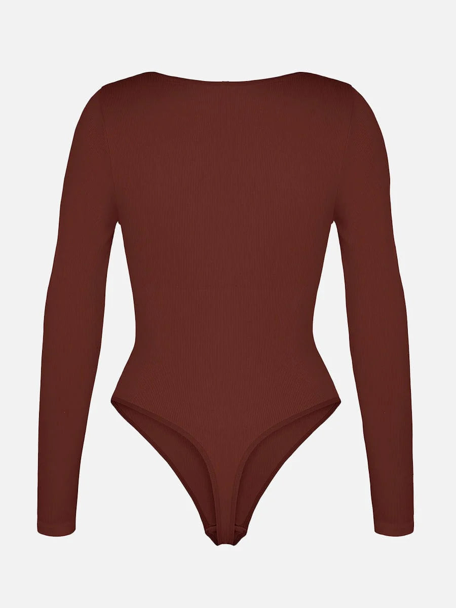 Seamless Ribbed Scoop Neck Thong Bodysuit – Waist Sculpt & Tummy Control