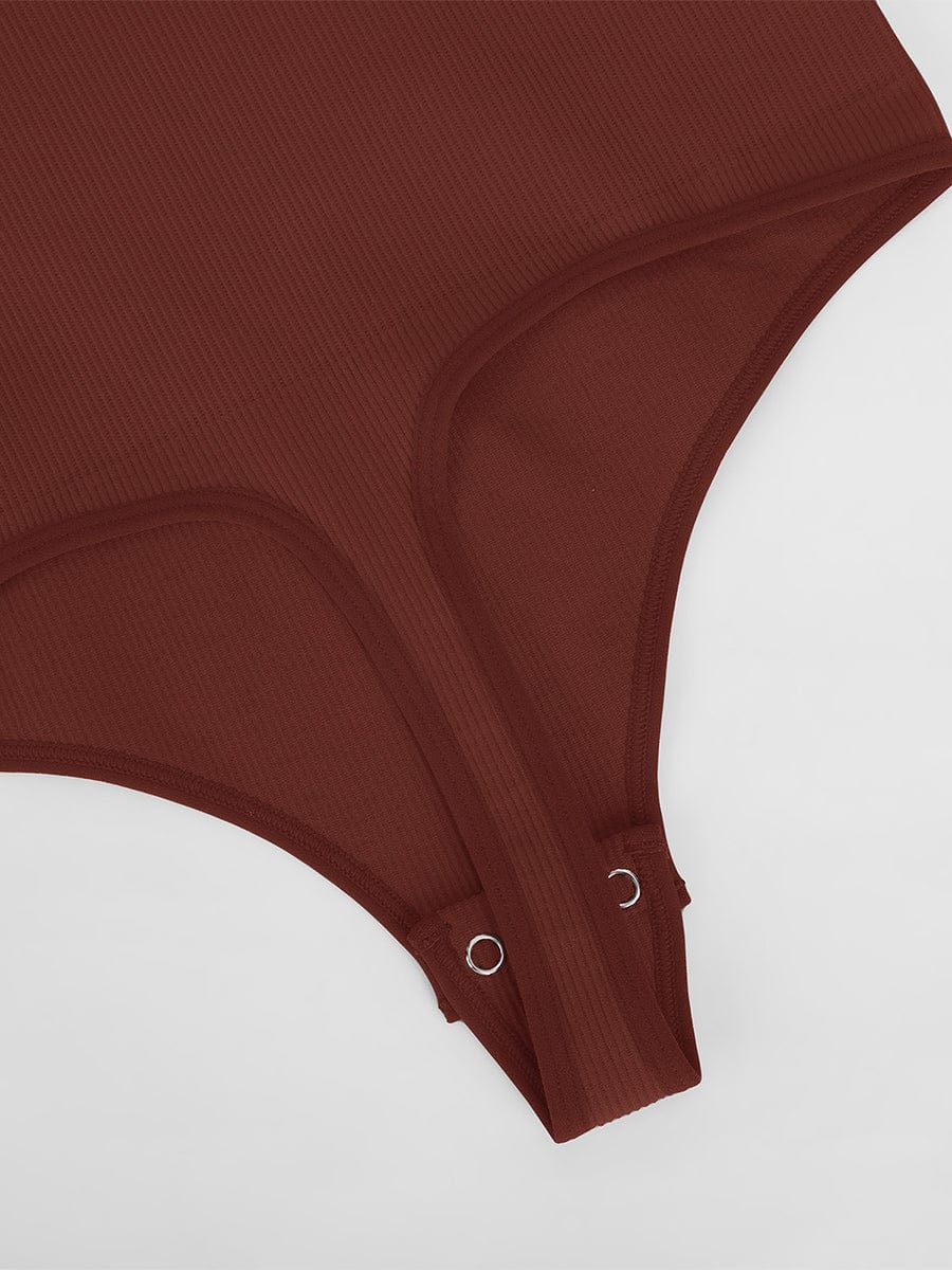 Seamless Ribbed Scoop Neck Thong Bodysuit – Waist Sculpt & Tummy Control