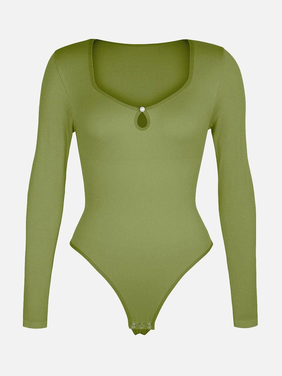 Seamless Ribbed Scoop Neck Thong Bodysuit – Waist Sculpt & Tummy Control