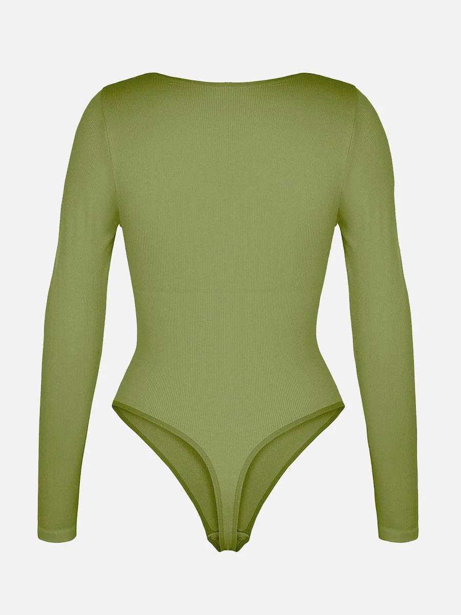 Seamless Ribbed Scoop Neck Thong Bodysuit – Waist Sculpt & Tummy Control