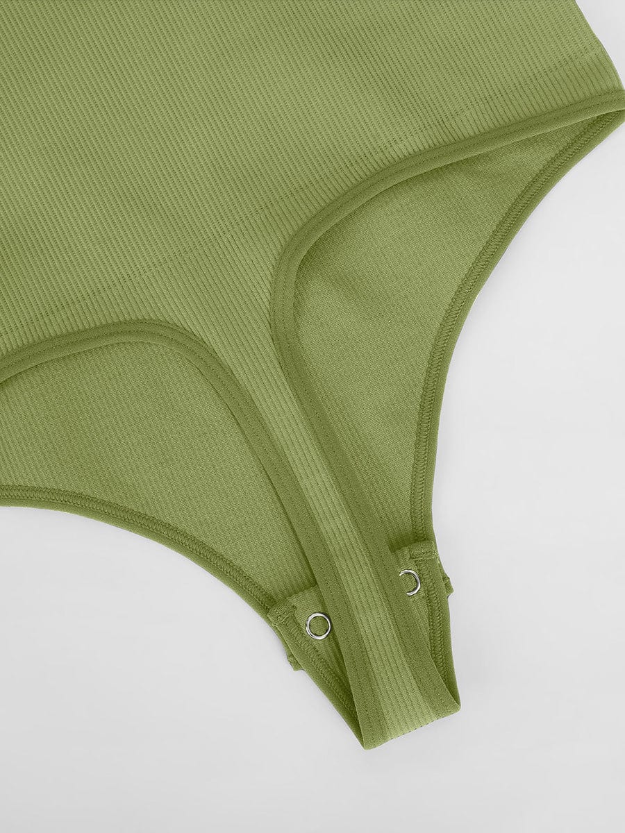 Seamless Ribbed Scoop Neck Thong Bodysuit – Waist Sculpt & Tummy Control