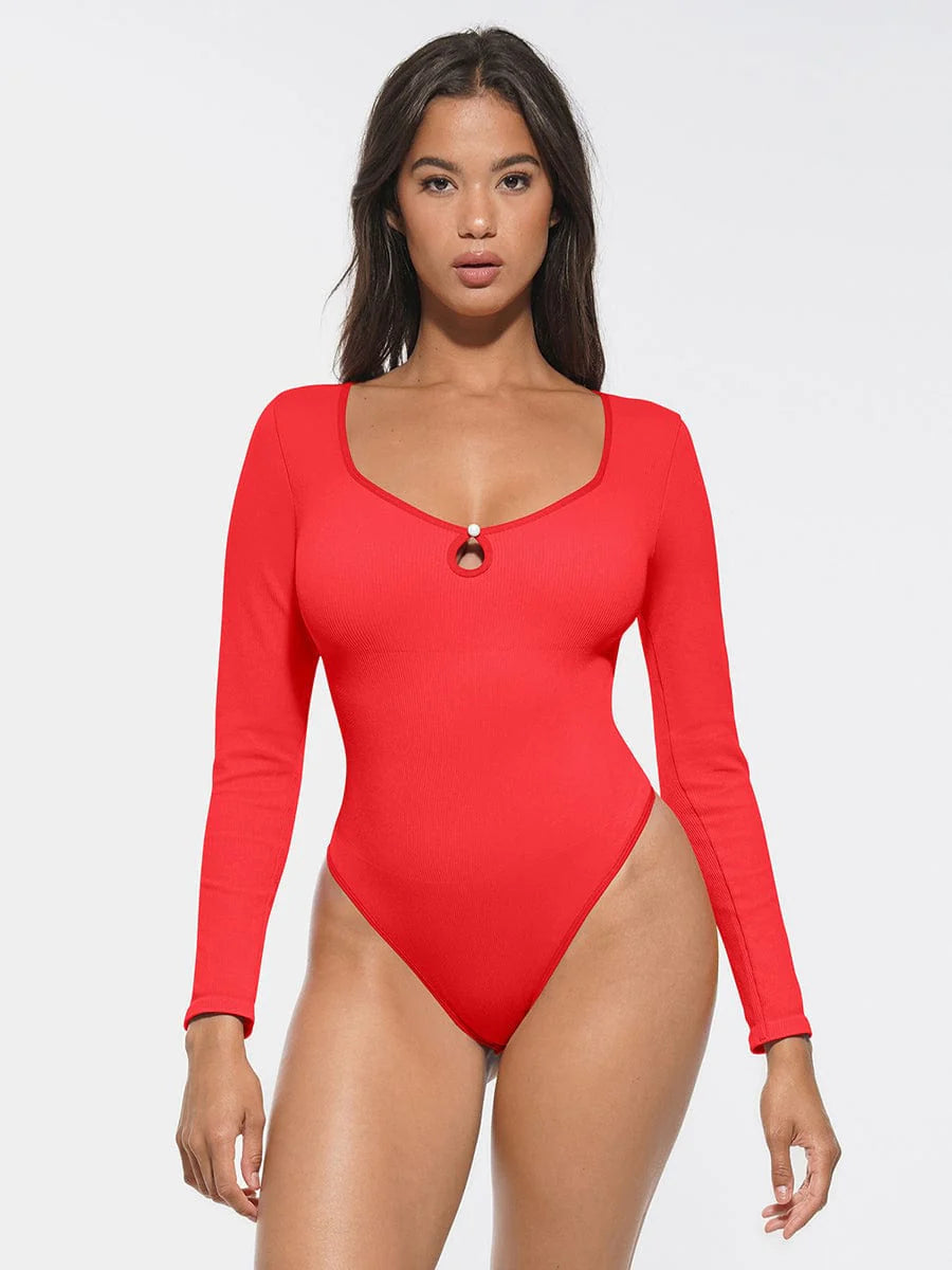 Seamless Ribbed Scoop Neck Thong Bodysuit – Waist Sculpt & Tummy Control