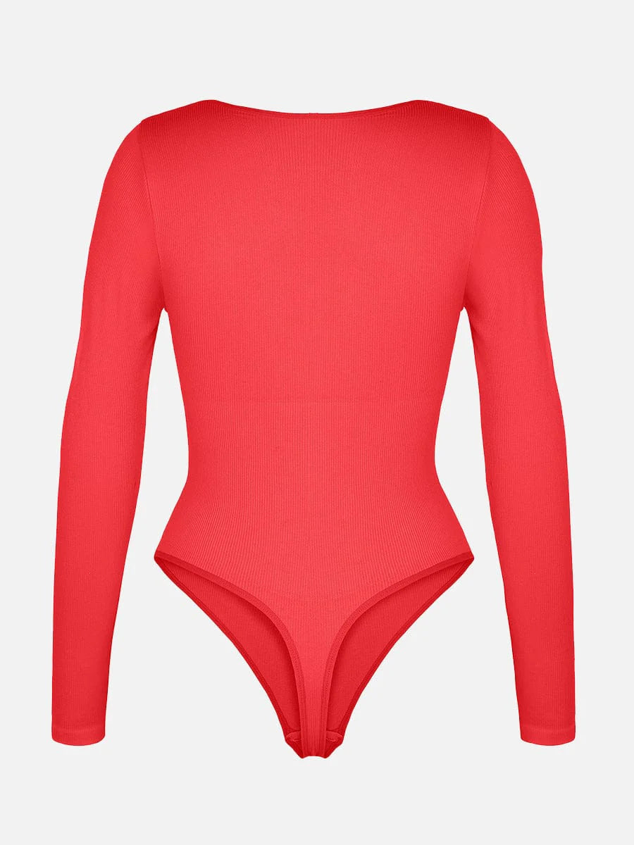 Seamless Ribbed Scoop Neck Thong Bodysuit – Waist Sculpt & Tummy Control