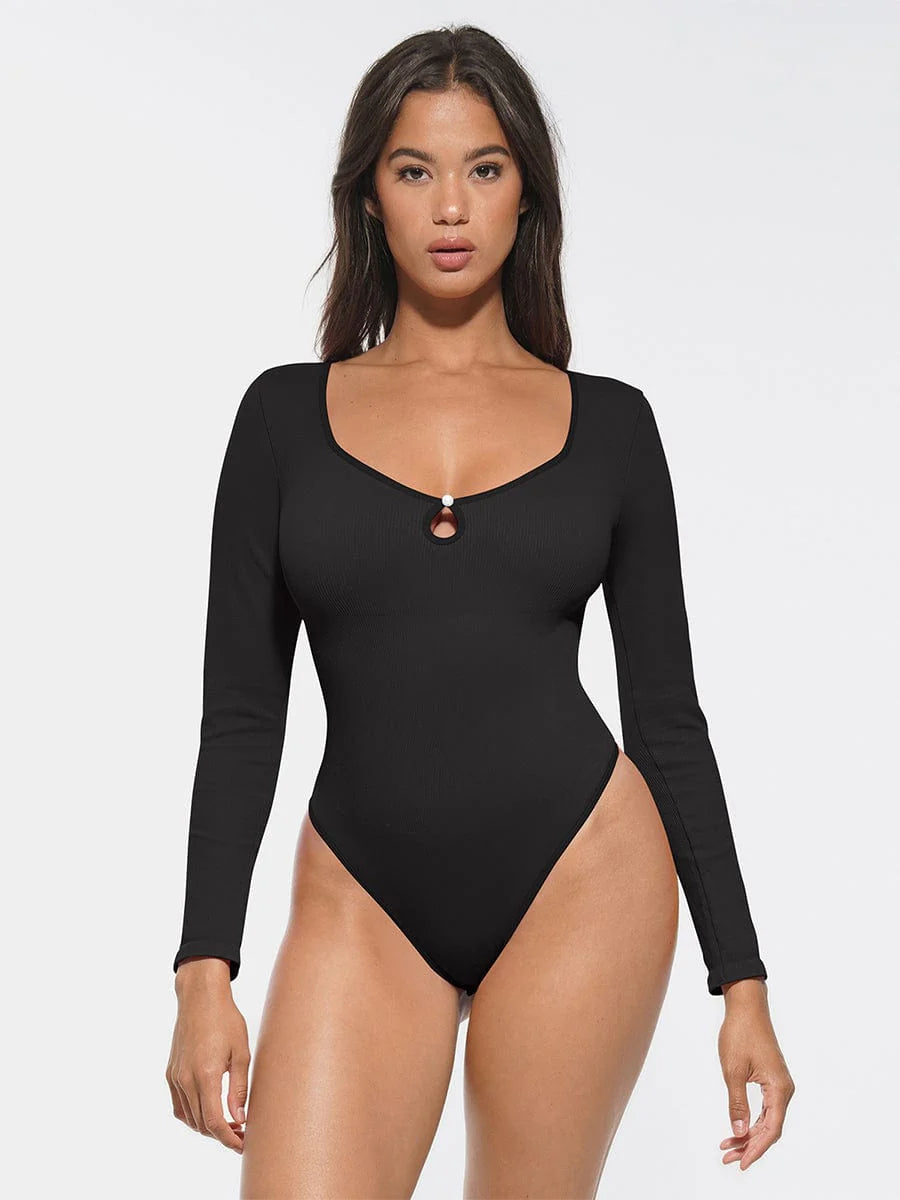 Seamless Ribbed Scoop Neck Thong Bodysuit – Waist Sculpt & Tummy Control