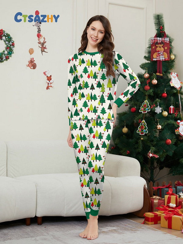 Matching Merry Christmas Trees Print Cozy and Festive Christmas Pajamas for the Whole Family