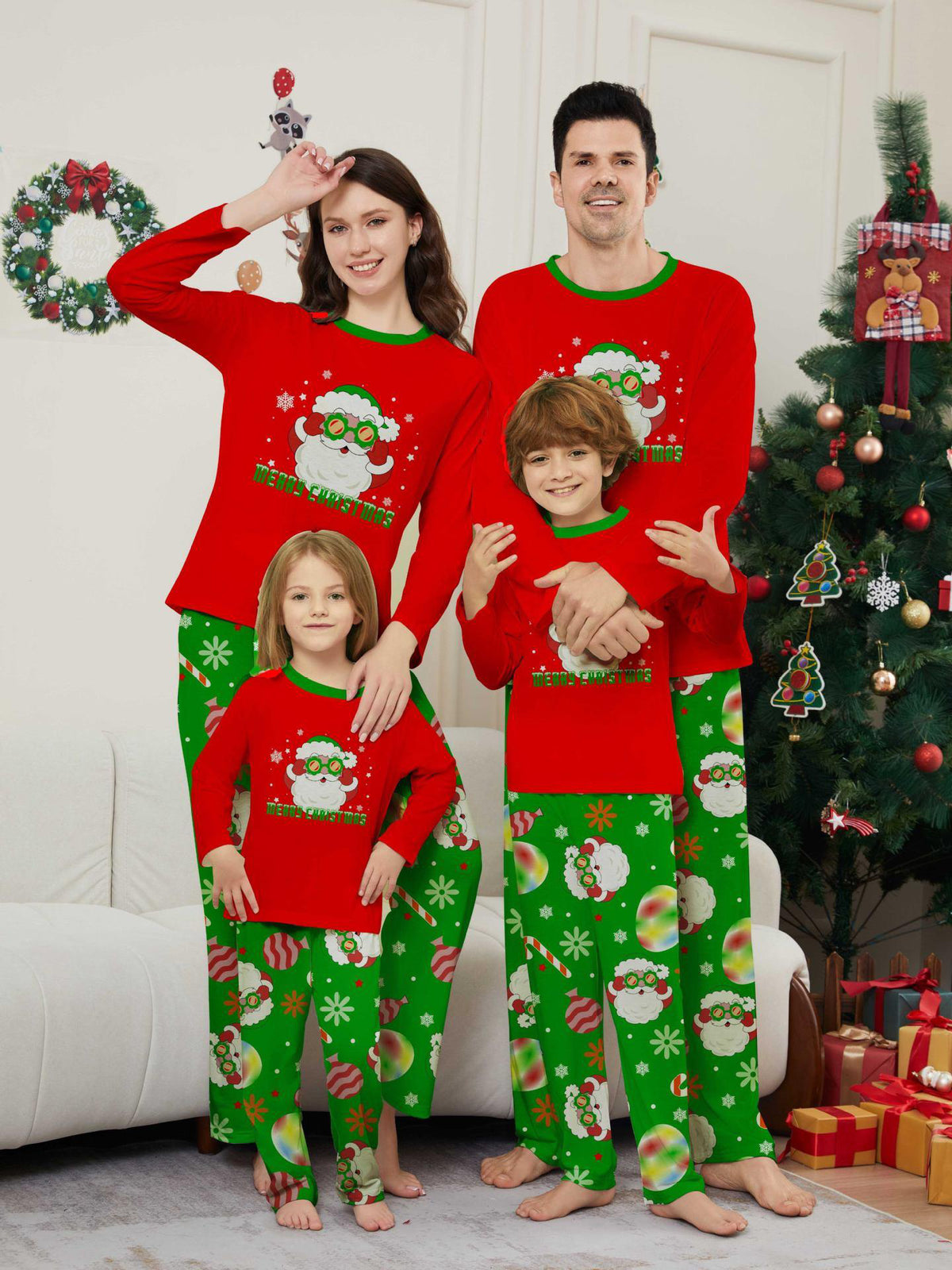 Joyful Green Family Christmas Pajama Set