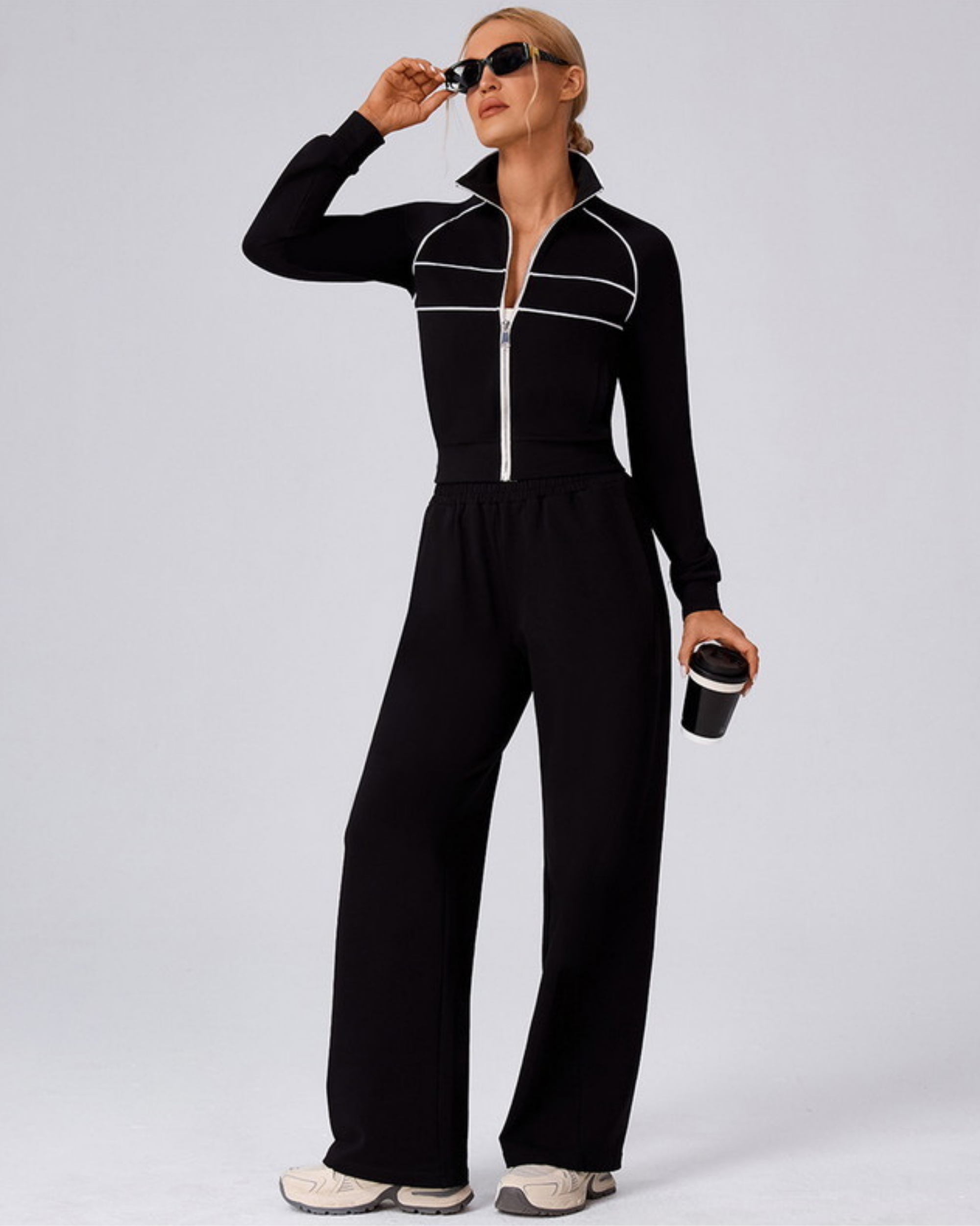 Modern Active Contrast Zip Lounge Set