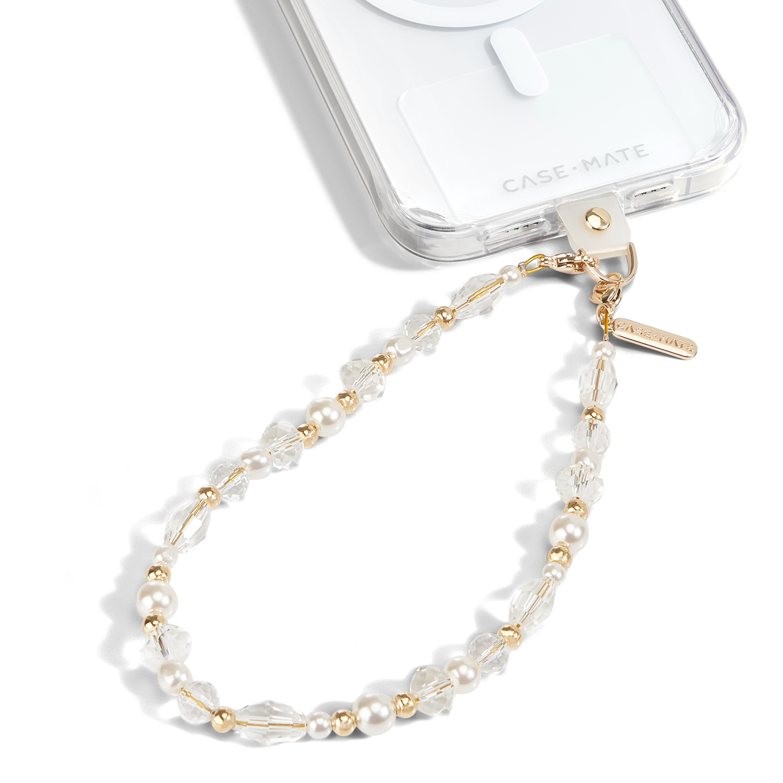 Crystal Pearl Gold Phone Charm: Crystal Pearl Gold