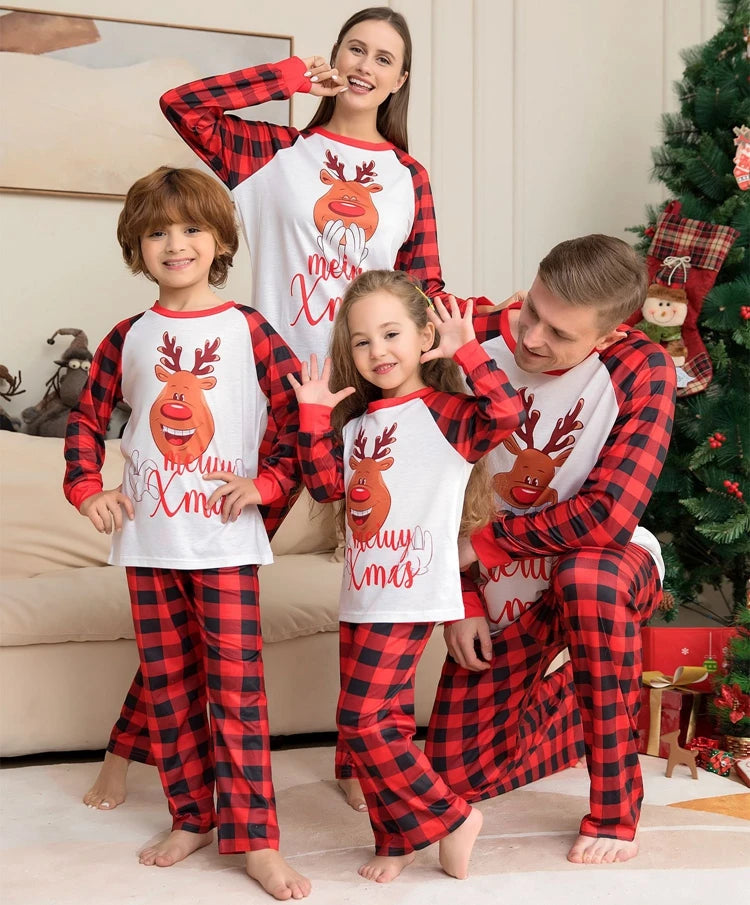 FestiveWear Family Christmas Set Pajamas Letters Cartoon Plaid Two Piece-Modern Active