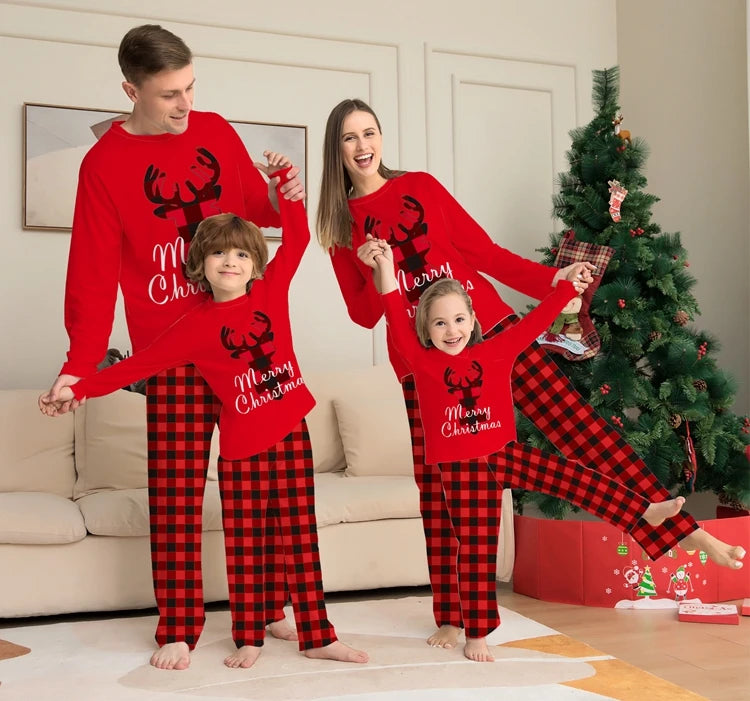 FestiveWear Family Christmas Set Pajamas Letters Cartoon Plaid Two Piece-Modern Active