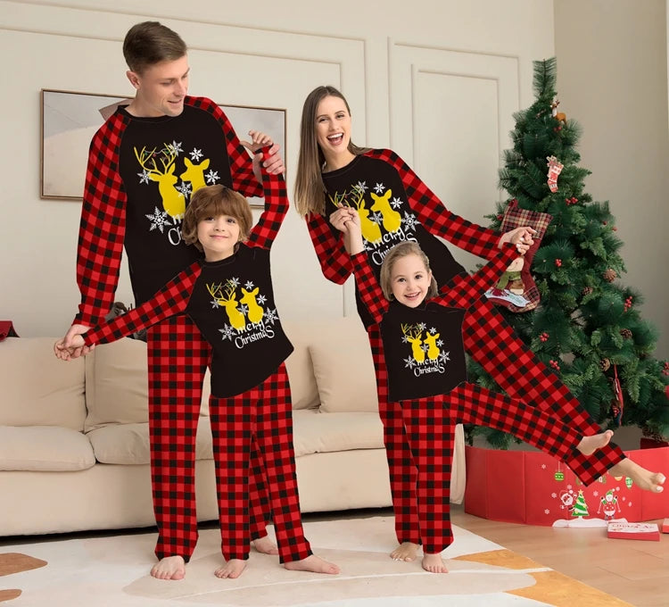 FestiveWear Family Christmas Set Pajamas Letters Cartoon Plaid Two Piece-Modern Active