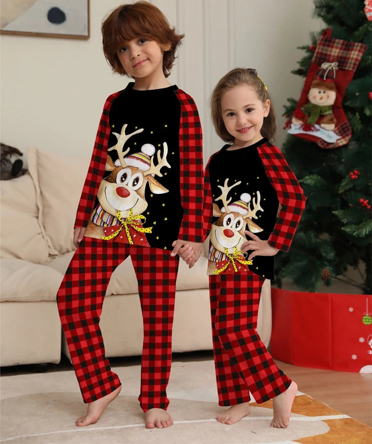 FestiveWear Family Christmas Set Pajamas Letters Cartoon Plaid Two Piece-Modern Active