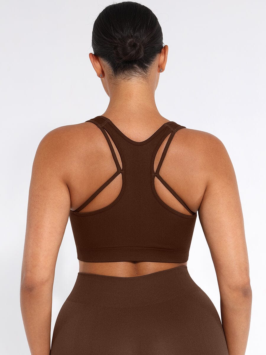 Seamless Bust Support Racerback Sports Bra with Removable Cups